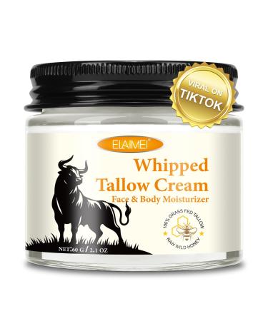 Grass-Fed Tallow & Raw Honey Balm | Whipped Skin Cream for Face & Body | Soothes & Repairs Dry Sensitive Skin | Organic All-Natural Deep Hydration (2.1 oz) 2.1 Fl Oz (Pack of 1)