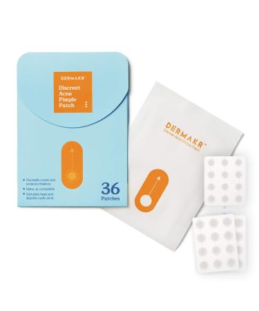 DERMAKR Discreet Acne Pimple Patch | Spot Cover & Treatment Solution Cystic Acne & Pimple | Hydrocolloid Facial Stickers | Waterproof Patches Invisibly Cover Pimples 36Patches