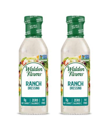 Walden Farms Ranch Dressing 12 oz Bottle Fresh and Delicious Salad Topping Non-GMO Sugar Free 0g Net Carbs Condiment Cool and Tangy 2 Pack Ranch 12 Fl Oz (Pack of 2)