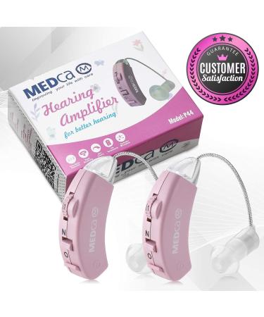 Set of 2 Pink BTE Digital Hearing Amplifiers - Small & Discreet Personal Sound Amplifier Pair for Women - Comfortable Behind The Ear - Best Hearing Amplifiers - Buy Online on GoSupps.com