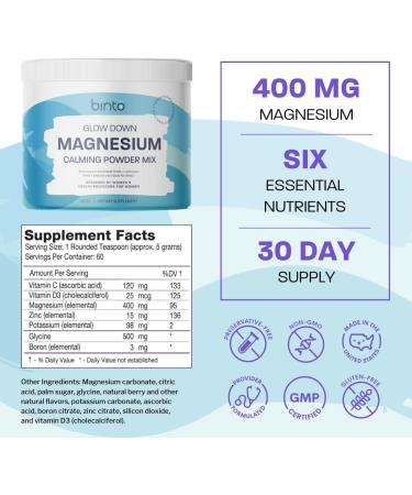 Binto Glow Down - Berry Vanilla Magnesium Drink Mix for Better Sleep & Stress Relief | 60 Day Supply, Made in USA, Sugar-Free & Gluten-Free - Buy Online on GoSupps.com