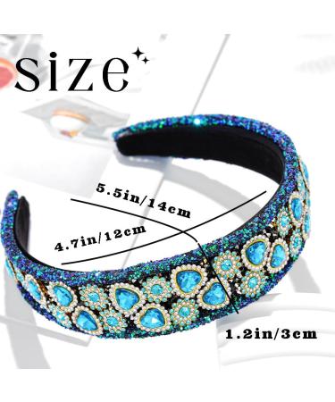 Flayem Rhinestone Headband Sparkly Crystal Headband Glitter Heart Paddle Wide Hairband Gorgeous Banquet Hair Hoop Accessories for Women and Girls (Blue Crystal) - Buy Online on GoSupps.com
