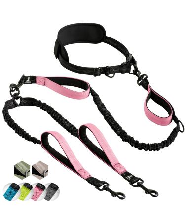 Jogging lines for dogs to walk jogging hiking |2 in 1 jogging line and normal dog leash for large and medium -sized dogs with double handle |Belly belt dog leash pink for two dogs