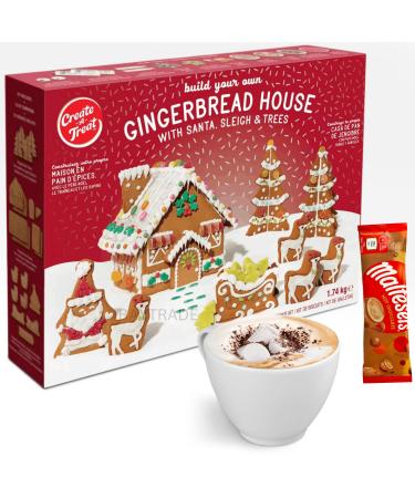 Gingerbread House Kit Pre Baked 1.8KG XL|Reindeer Xmas Tree Santa Sleigh Writing Icing Cookies Gummy Sweets Buttons Holly Leaves Berries Jelly Beads Add Candy Cane Fun Christmas Gifts for Family Kids