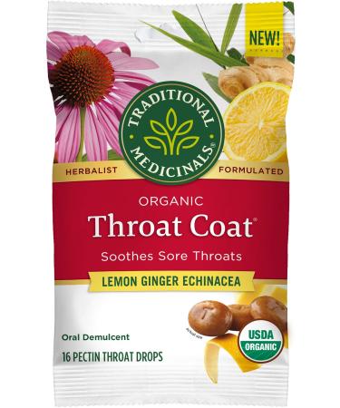 Traditional Medicinals Organic Throat Coat Drops Lemon Ginger Echinacea 16 Pectin Throat Drops