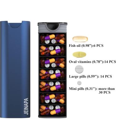 Extra Large 7-Day Pill Organizer | Aluminum Weekly Travel Pill Box | Cute Vitamin & Supplement Holder - Blue - Buy Online on GoSupps.com