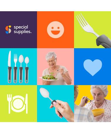 Special Supplies Adaptive Utensils (4-Piece Kitchen Set) Wide  Weighted  Non-Slip Handles for Hand Tremors  Arthritis  Parkinsons or Elderly Use  Stainless Steel Knife  Fork  Spoons (Gray Striped) - Buy Online on GoSupps.com