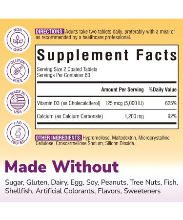 Vitalibre Calcium 1200mg Vitamin D3 5000IU 120 Tablets and Maca Root Capsules 1 500mg 120 Capsules Bundle Non-GMO - Buy Online on GoSupps.com