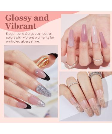 Modelones 6 Color Dip Powder Nail Kit Starter Set | Nude Pink Glitter | Base/Top Coat Activator | French Manicure DIY Salon Golden - Buy Online on GoSupps.com