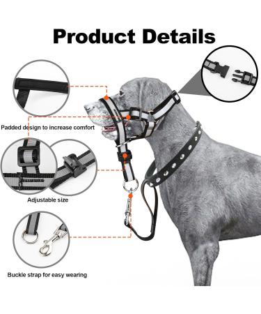 Dog Head Collar No Pull Gentle of Leader for Dogs Adjustable Dog Head Halter Reflective Anti-Pull Muzzle Leash Dog Nose Strap Easy to Control When Walking (Size L) - Buy Online on GoSupps.com