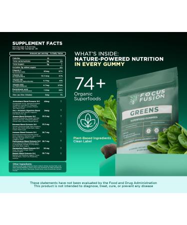 Focus Fusion Supergreen Superfood Gummies | Organic Greens & Beet Root Gummies with Plant-Based Blend | Daily Plant-Based Supplement with 74 Fruits & Vegetables | Chewable Gummies 1 - Buy Online on GoSupps.com