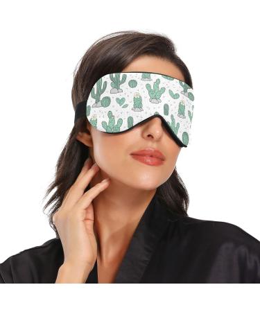 Adjustable Light Blocking Eye Mask for Deep Sleep - Breathable & Comfortable - Ideal for Travel, Yoga, Meditation - Men & Women - Cartoon Cactuses Design - Buy Online on GoSupps.com