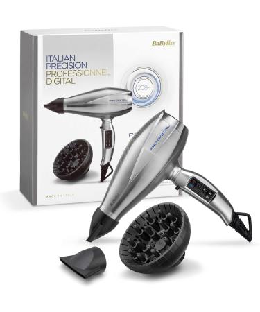 BaByliss Pro Digital 2200 Watt Professional Hair Dryer with Ionic Technology and Ceramic Coating Made in Italy 6000E Silver - Buy Online on GoSupps.com