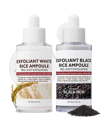 2PCS Rice Exfoliating Ampoule Set Black & White Rice Brightening Duo for Glowing Skin | Gentle Peel + Pore Minimizing & Deep Hydration