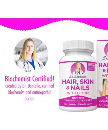 Doctor Danielle Hair Skin Nails Vitamins Biotin 5000mcg Supplement for Hair Growth & Glowing Skin with Organic Coconut Water & Rice Phytoceramides - Buy Online on GoSupps.com