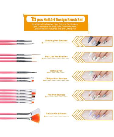Teenitor Nail Pen Designer Kit with 15 Painting Brushes, Dotting Tool, Foil, Tape, Rhinestones - A-Pink - Buy Online on GoSupps.com
