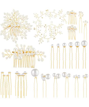 44 Pieces Wedding Hair Comb Faux Pearl Crystal Bride Hair Accessories Hair Side Comb Clips U-Shaped Flower Rhinestone Pearl Hair Clips for Bride Bridesmaid (Elegant Style)