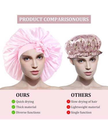 Silk Sleep Hood Bonnet Set - 2 Adjustable Satin Sleeping Caps with Hair Ties - Women's Sleepwear (Black & Pink) - Buy Online on GoSupps.com