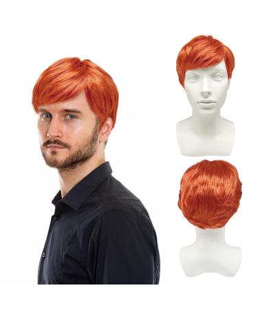 UILYNIU Mens Wig Ginger Wig Men's Short Wig Boyband Wig Fancy Dress Wig Punk Wig Rock Star Wig Orange Wig for Men 60s 70s 80s Costume Accessories for Party Music Punk Carnival (Orange)