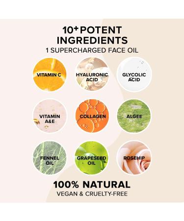 Face Oil + 10 Supercharged 100% Natural Ingredients. Preservative Free Anti-Ageing Facial Oil - Buy Online on GoSupps.com