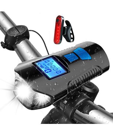 oceansEdge11 LED Bicycle Lights USB Front and Rear Rechargeable Bicycle Headlight Tail Lights, Bicycle Speedometer, Odometer Waterproof Front Lights, Suitable for All Mountain and Road Bikes