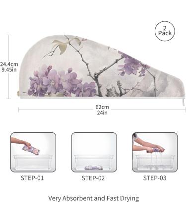 Purple Flower Tree Hair Towel 2 Pack | Super Absorbent Quick Dry Hair Turbans for Women & Girls - Buy Online on GoSupps.com