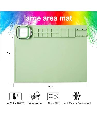 AWOKE Silicone Painting Mat - 20 X16 Green Silicone Art Mat for Kids with 1 Water Cup - Craft Mat with Color Dividers and Paint Dividers - Buy Online on GoSupps.com