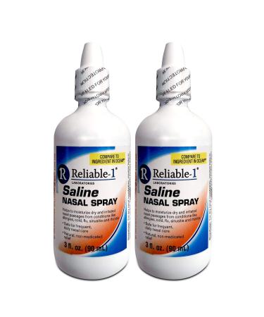 Reliable-1 Laboratories Saline Nasal Spray (3 OZ) Helps Moisturize Dry and Irritated Nasal Passages Caused Buy Allergies Flu Sinusitis and Rhinitis 2 Pack