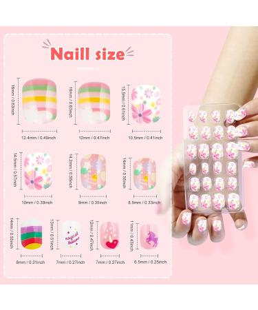 Obidodi 96pcs Kids False Nails Girls Press on Nails Short Full Cover Fake Nail Kits Kids Stick on Nails Girls Children Nail Design Decoration False Nails for Kids Kit - Buy Online on GoSupps.com