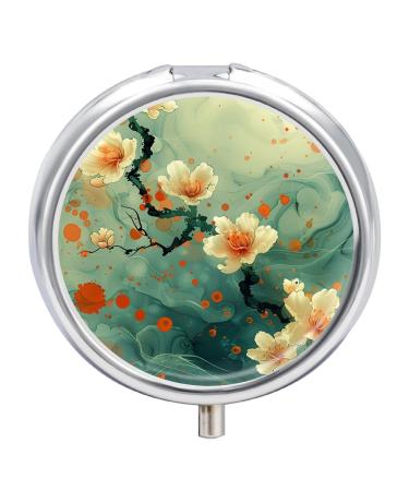 Small Travel Pill Case Round Metal Pill Box for Pocket Purse 3 Compartment Portable Pill Holder Mini Pill Organizer for Travel or Daily - Flower Flower 3