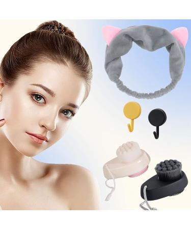 2 PCS Silicone Facial Cleansing Brush Set - 2 in 1 Face Exfoliator & Scrubber with Lid, Hairband, Hooks - Soft Bristle Brush for Deep Pore Cleansing - Black & White - Buy Online on GoSupps.com