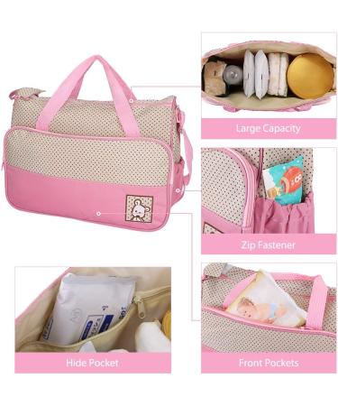 Halovie Pink Diaper Backpack - 5-Part Adjustable Multifunctional Travel Bag with Large Capacity & Baby Bottle Space - Buy Online on GoSupps.com
