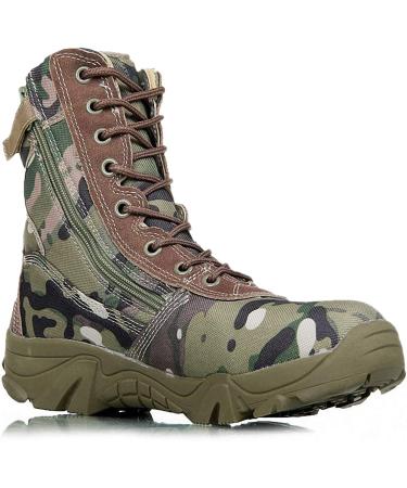Tebapi Men Military Tactical Boots Backpacking Outdoor Hiking Camping Climbing Trekking Camouflage Ankle Boot Army Shoes Combat Waterproof Side Zipper 10 Camo Green