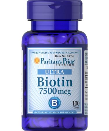 Puritan's Pride Biotin 7500 mcg Healthy Hair Support 100 Count 100 Count (Pack of 1)