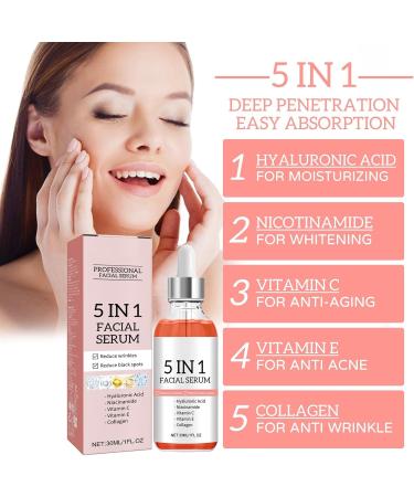 S rum Visage Professionnel 5-en-1 - Anti- ge claircissant et anti-taches contenant de la vitamine C de la niacinamide et du collag ne 30 ml - Buy Online on GoSupps.com