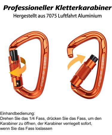 Karabiner Climbing Equipment Set - 2 UIAA Certified 25kN Auto Locking Carabiners + 2 23kN Nylon Ropes for Climbing Mountaineering & Hiking - Durable Orange & Black 4-Part Kit - Buy Online on GoSupps.com