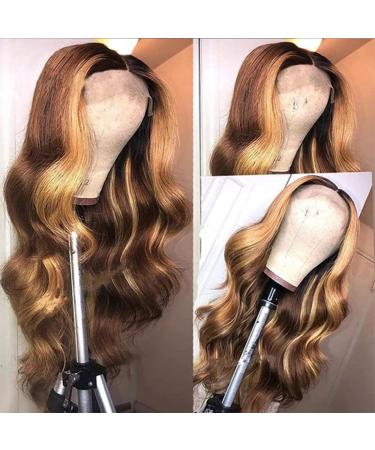 Highlight Ombre Lace Front Wig Human Hair Pre Plucked Bleached Knots Human Hair Wigs Ombre Body Wave Glueless Honey Blonde Highlight Human Hair Wigs For Women Malaysian Virgin Hair Grade 9A 18 Inch 18 Inch (Pack of 1) 4/27…