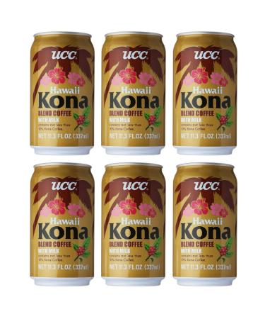 UCC Canned Coffee Blend with Milk Drink 6 Pack (Hawaii Kona Blend Coffee with Milk)