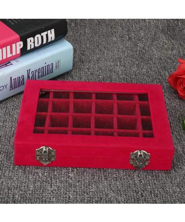 24-Grids Jewelry Storage Box & Nail Art Organizer - Red Display Case with Lid for Small Jewelry & Nail Art Decoration - Buy Online on GoSupps.com
