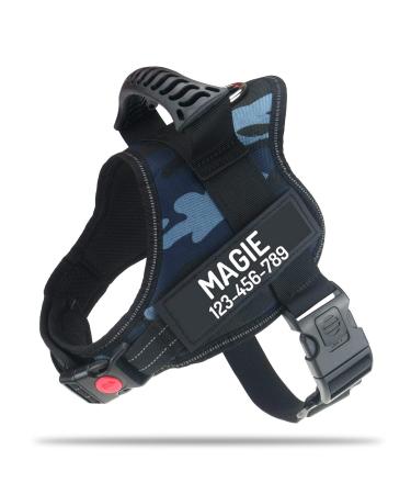Pawpawify dog harnesses against pulling with personalized name and telephone number durable prevents tug pulling or choking for training and walking s chest 20-25in blue camouflage