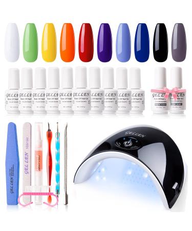 Gellen 10 Colors Gel Nail Polish Starter Kit With UV/LED Light Kit, 24W Nail Dryer, Gel Base Top Coat Nail Art Tools, Gift For Her, DIY Home/Salon Manicure Set, Fresh Neon Rainbow Summer Nail Polish Vibrant Club