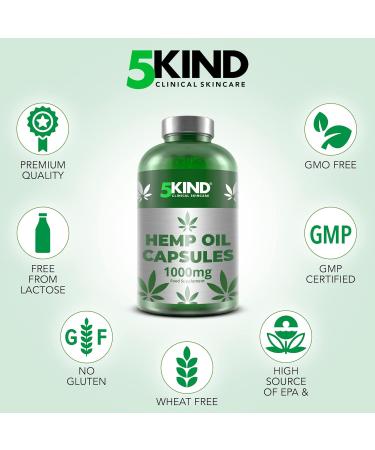 Hemp Seed Oil Capsules 1000mg - 180 Soft Gel Virgin Cold Pressed Tablets by 5kind - Omega 3 6 9 Rich - Buy Online on GoSupps.com
