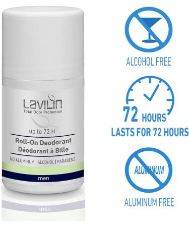 LAVILIN Roll-On Deodorant For Men | Up to 72 Hour Long-Lasting Protection | The Different Way to Prevent Unpleasant Odors Alcohol Paraben and Aluminum Free - Cruelty-Free - Kind to Skin 2.7 oz - Buy Online on GoSupps.com