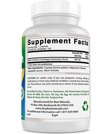 Best Naturals Black Cohosh 540mg 120 Capsules - Natural Menopause Support - 120 Count - Buy Online on GoSupps.com