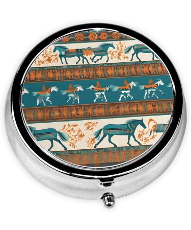 Portable Horse Printed Mini Round Pill Box | 3 Compartment Travel Pill Organizer for Home & Office - Buy Online on GoSupps.com