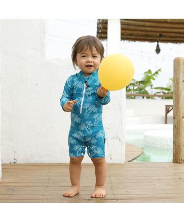 weVSwe Baby Toddler Boy Swimsuit UPF 50+ Sun Protection Rash Guard with Crotch Zipper | Green Leaves | 12-18 Months - Buy Online on GoSupps.com