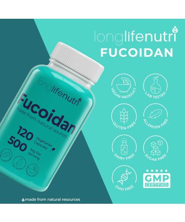 Fucoidan 500mg Brown Seaweed Extract Supplement from a Natural Source of Fucoidan & Fucoxanthin | 120 Vegetarian Capsules for Energy & Wellness | Made in USA GMP Certified 120 Count (Pack of 1) - Buy Online on GoSupps.com