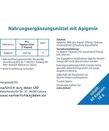 Buy Apigenin 200 mg Vegan Capsules - 60 Pieces | Natural Health Supplement for Stress Relief - Buy Online on GoSupps.com