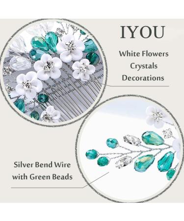 IYOU Princess Green Flower Pearl Hair Comb | Bridal Wedding Headpiece for Girls & Women Elegant Accessories - Buy Online on GoSupps.com
