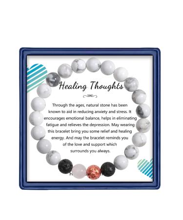 Healing Bracelets for Women Anti Anxiety Yoga Beads Stress Relief Healing Thoughts Bracelets Relaxation Gift Aromatherapy Essential Oil Diffuser Lava Bracelet Gifts for Women Men Girls White
